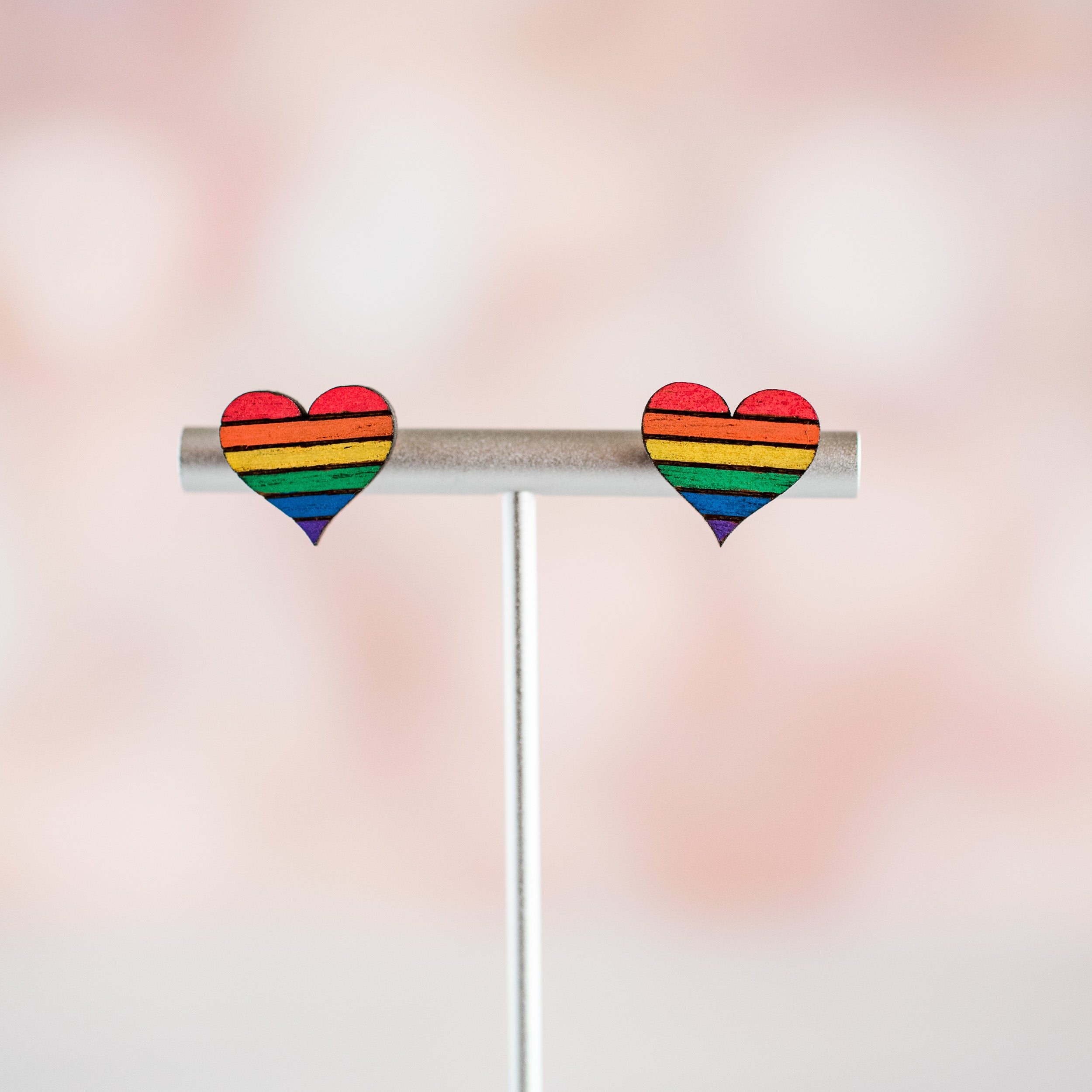 Hand Painted Rainbow Pride Stripe Heart Studs