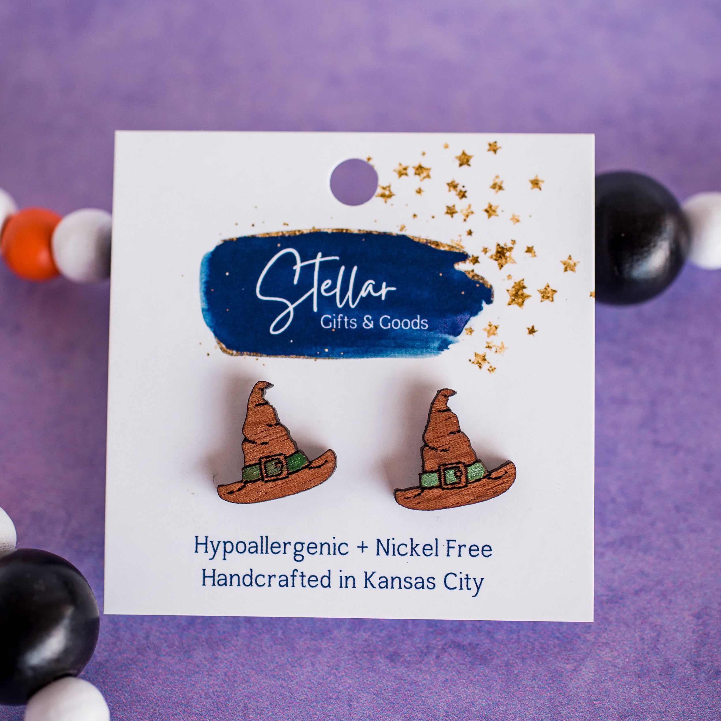 Hand Painted Witch Hat Wood Studs