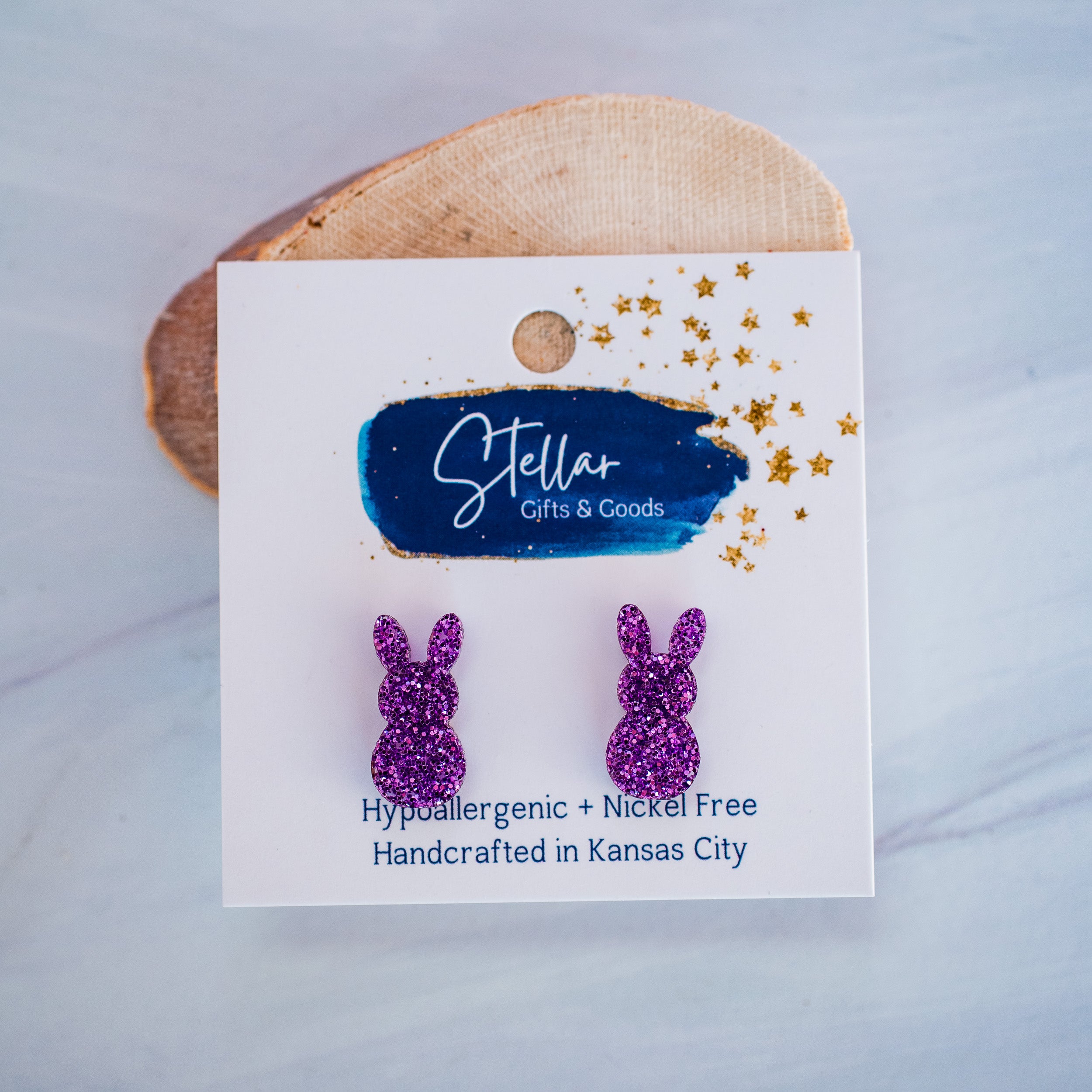 Purple Glitter Easter Bunny Studs