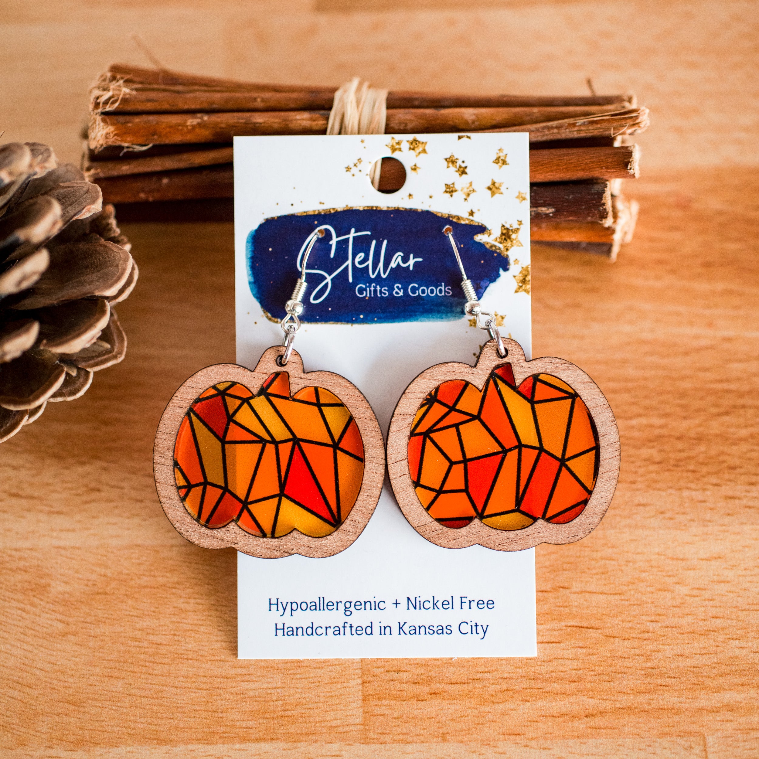Fall Stained Glass Pumpkin Inset Dangles