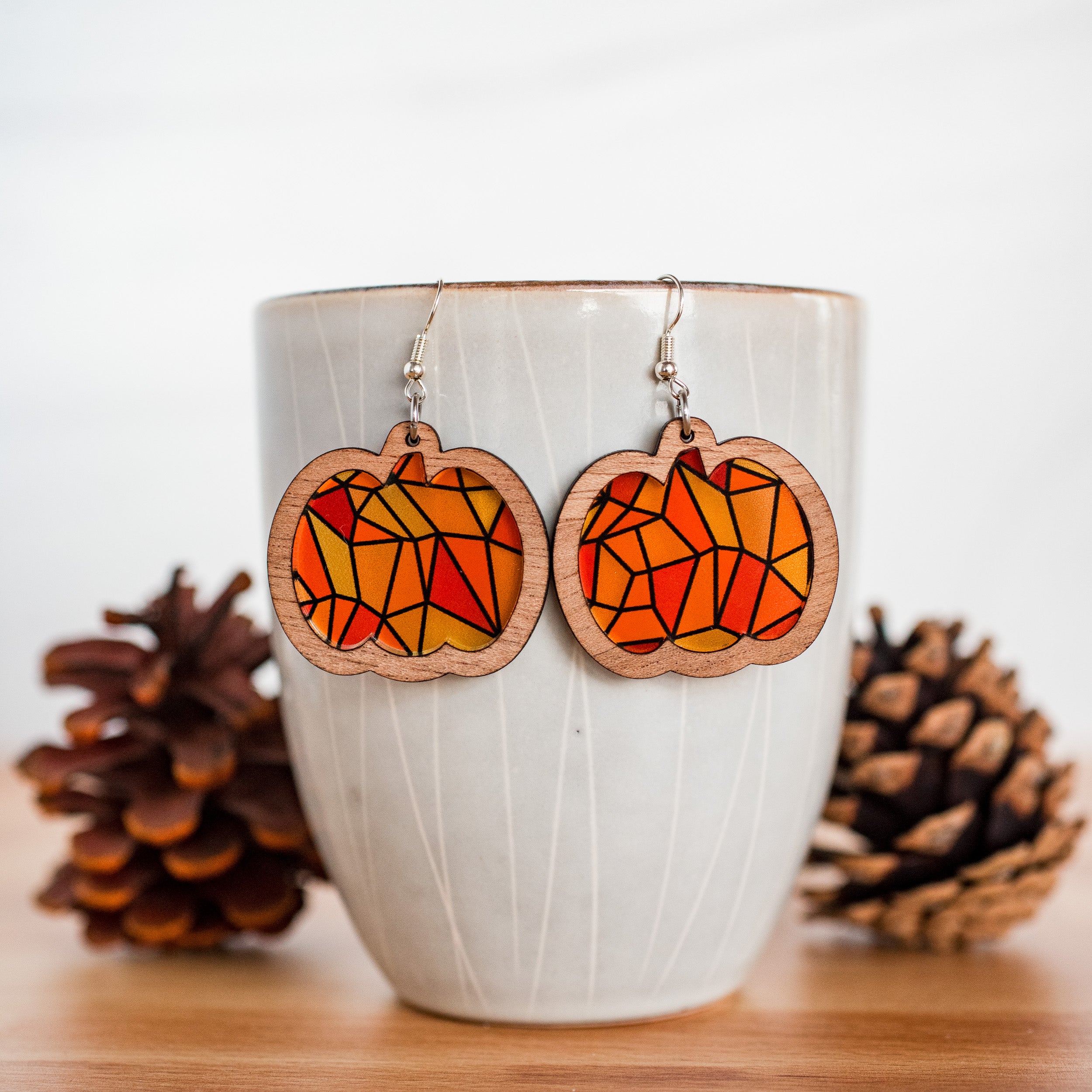 Fall Stained Glass Pumpkin Inset Dangles