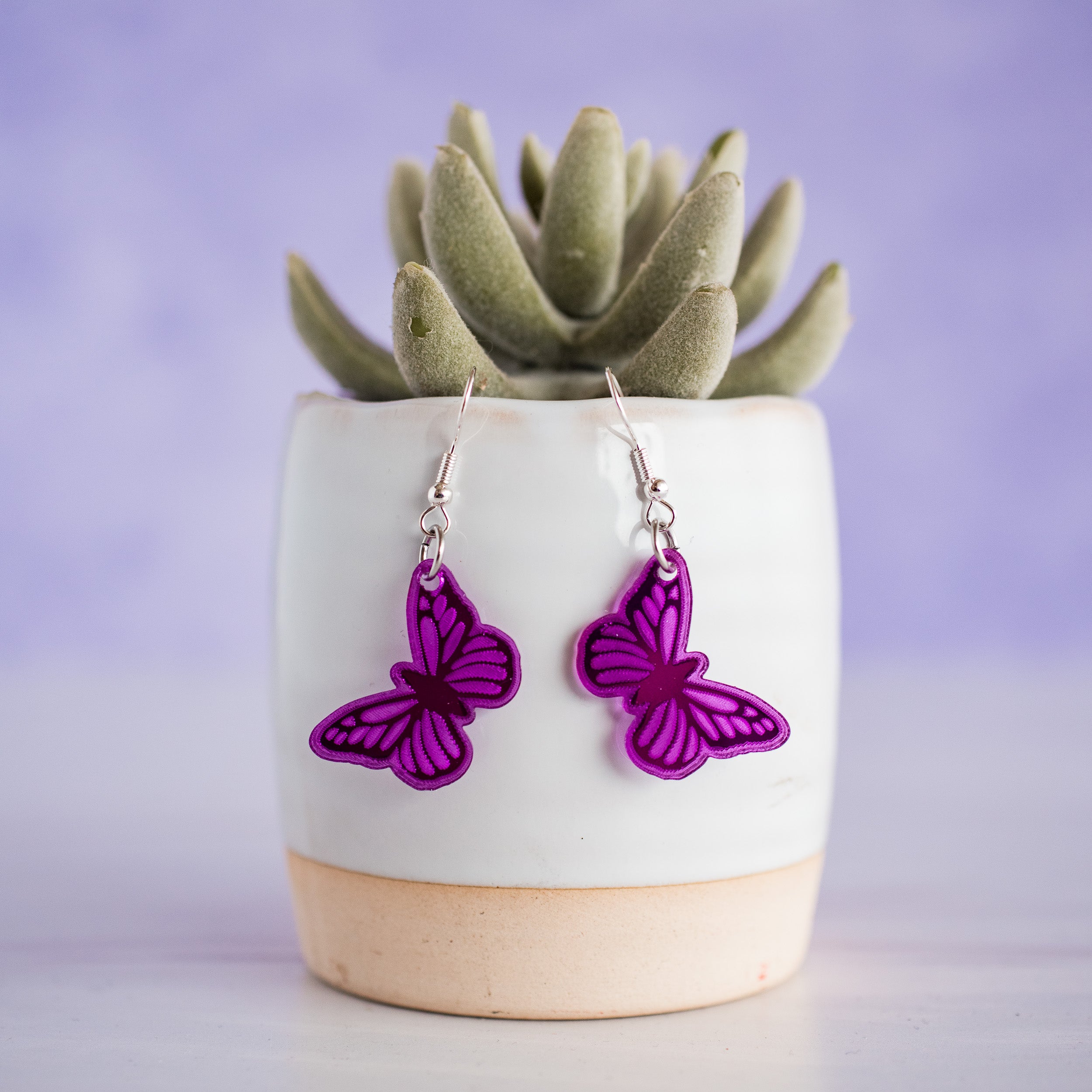 Petite Purple Butterfly Dangles