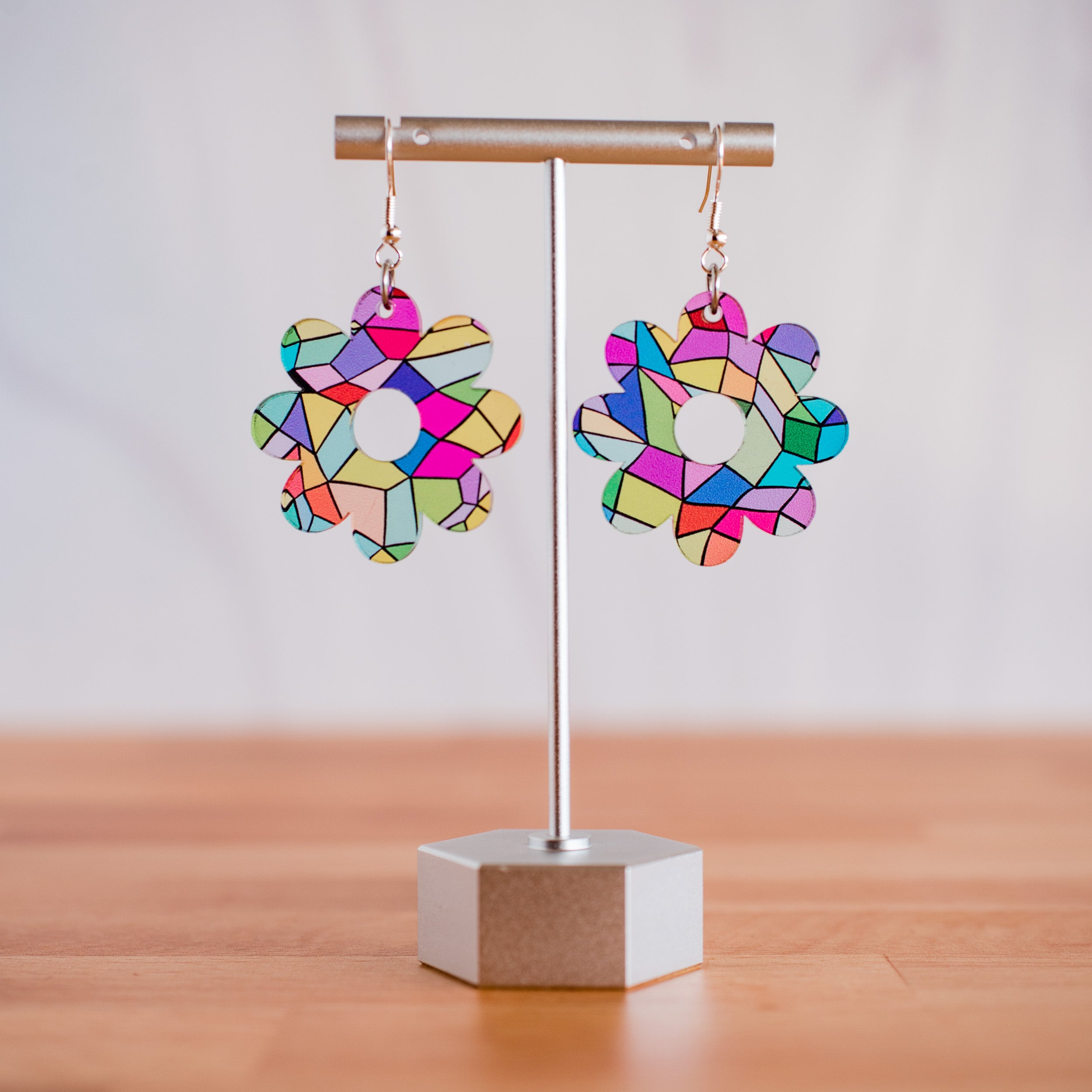Medium Stained Glass Daisy Dangles