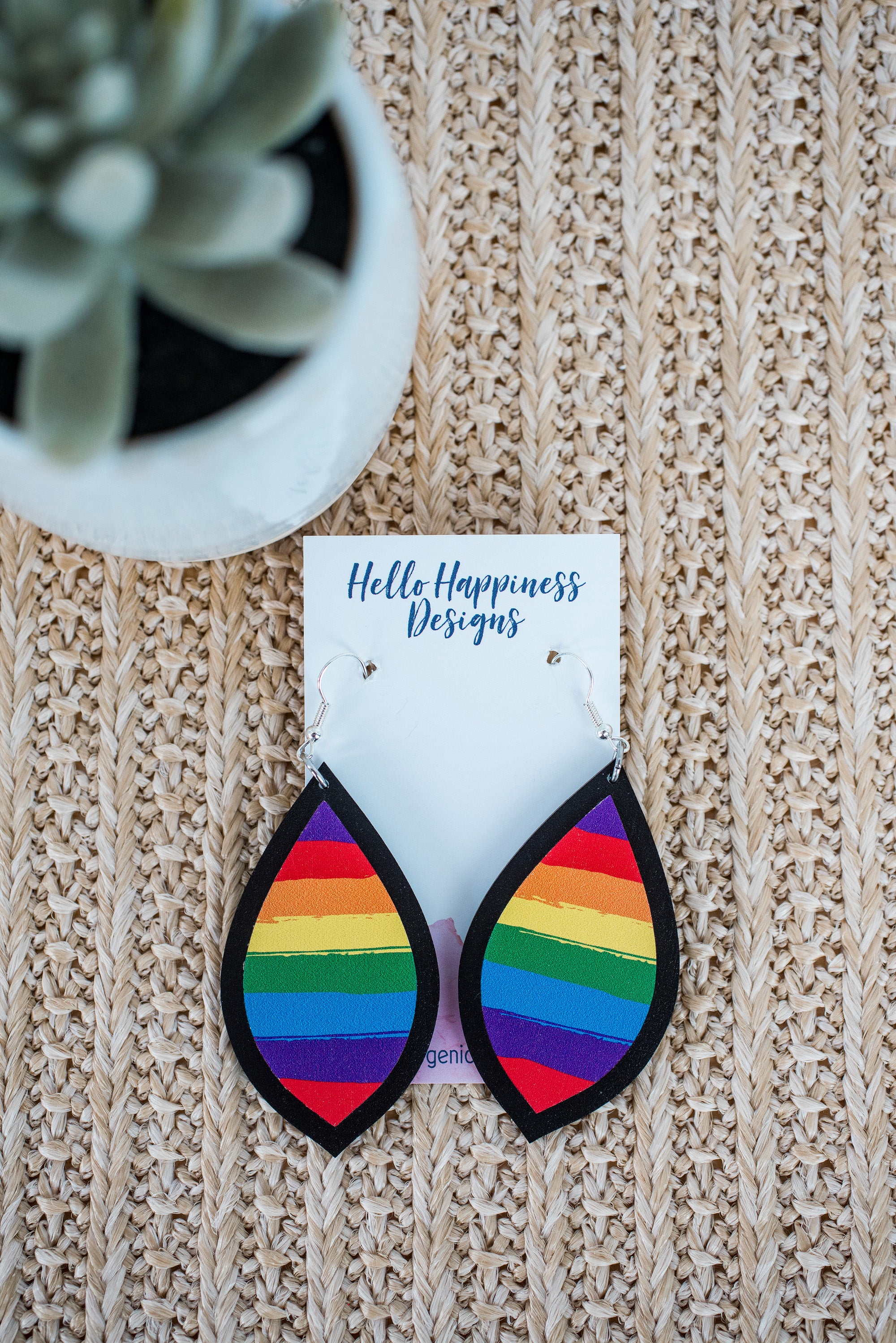 Rainbow Pride Stripe Inset Teardrop Dangles