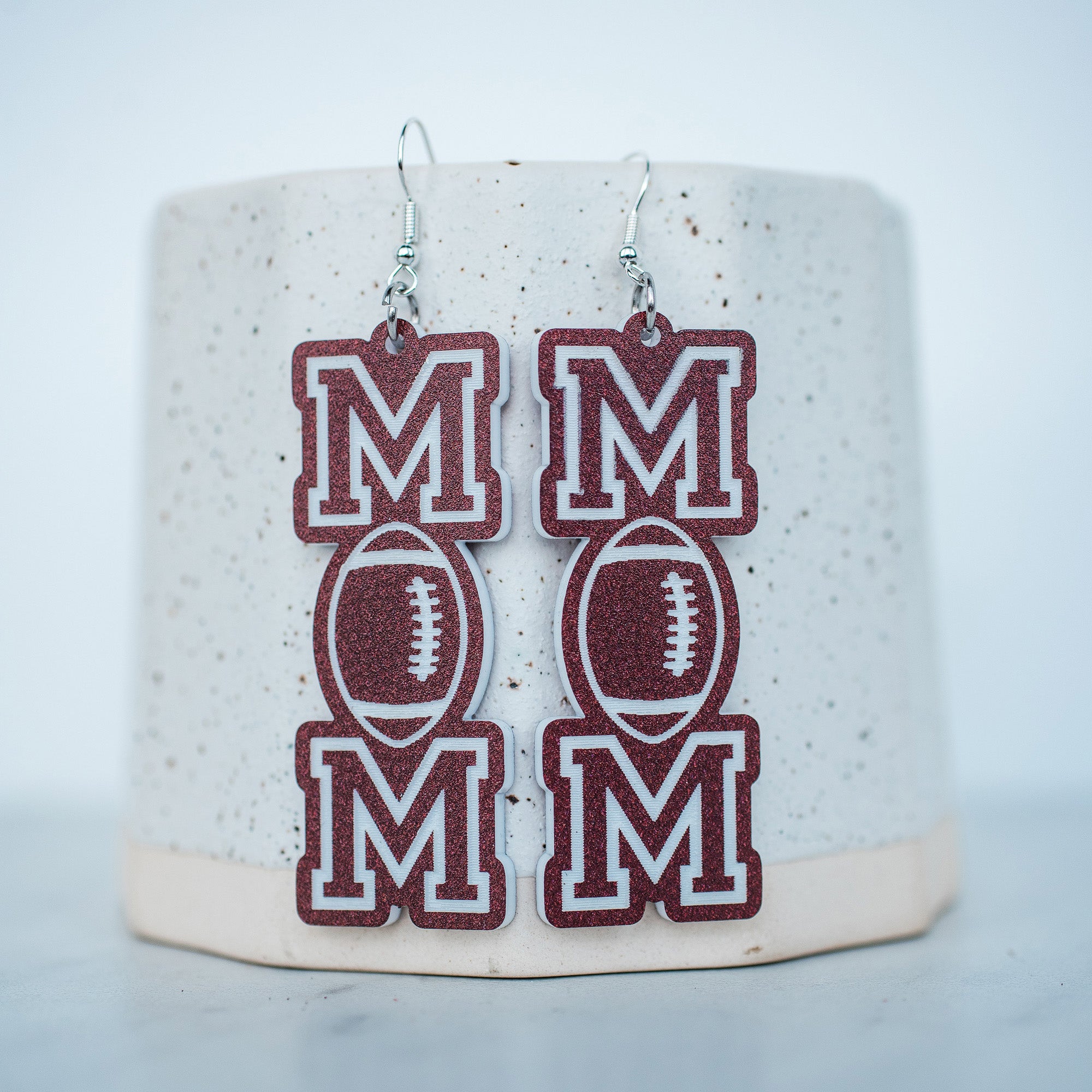 Brown & White Acrylic Football Mom Letter Dangles